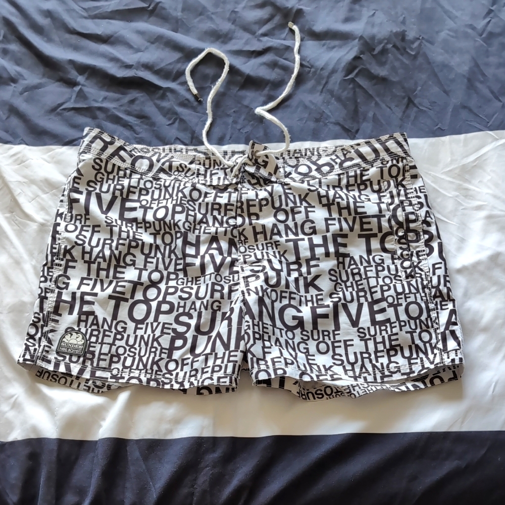 SUNDEK BY NEIL BARRETT -  Black & White Graphic Text Swim Trunks Shorts Sz 36